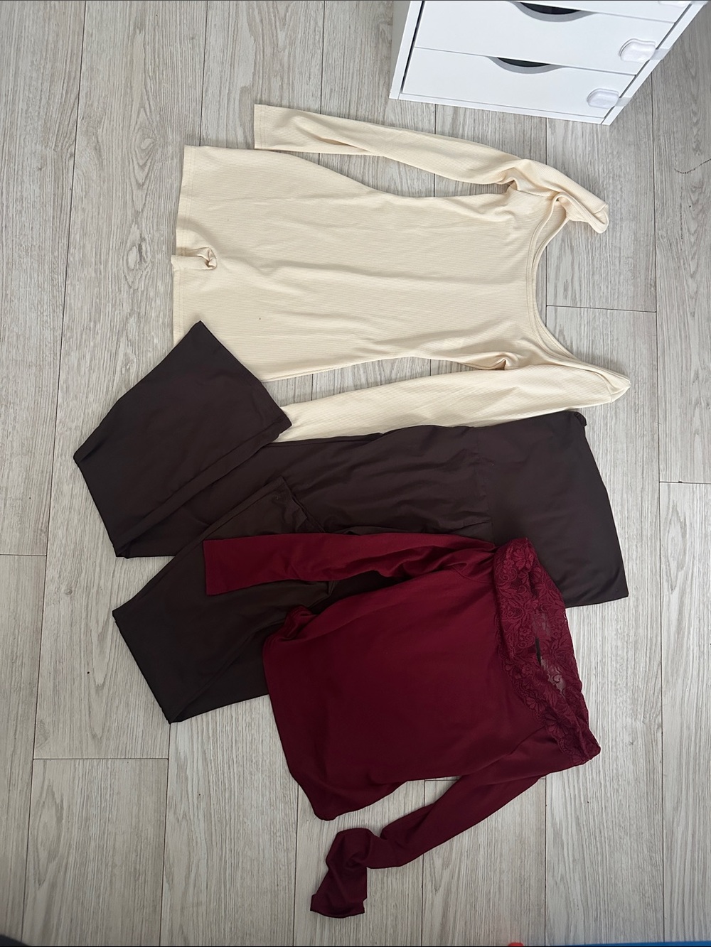 Lot of 3 Women's Long Sleeve Tops - Cream, Chocolate Brown & Burgundy